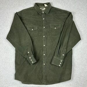 Western Trails Mens Corduroy Pearl Snap Shirt 2XLT Tall Green Cotton Long Sleeve
